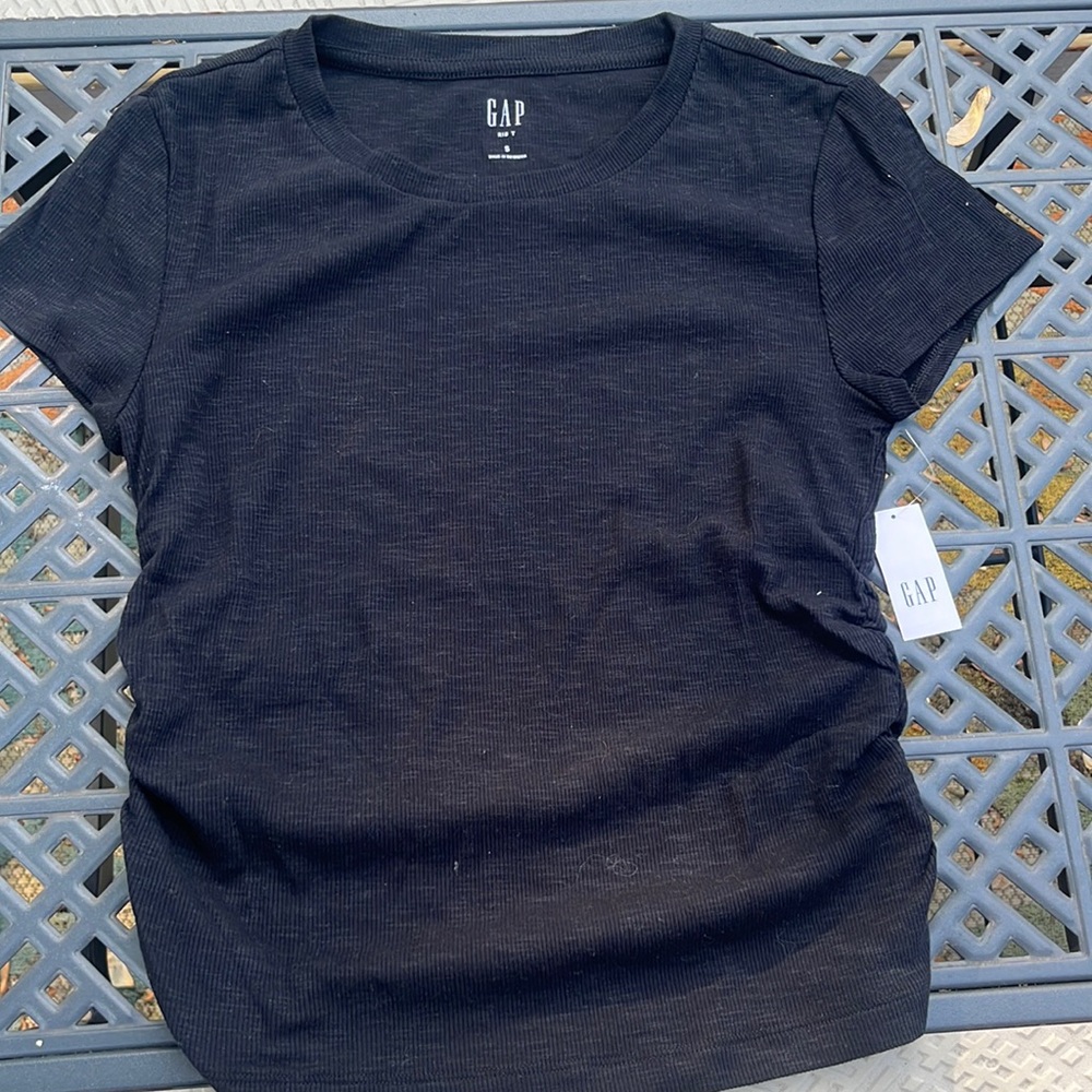 NWT Gap Black Ribbed Side Cinched Short Sleeve T-Shirt